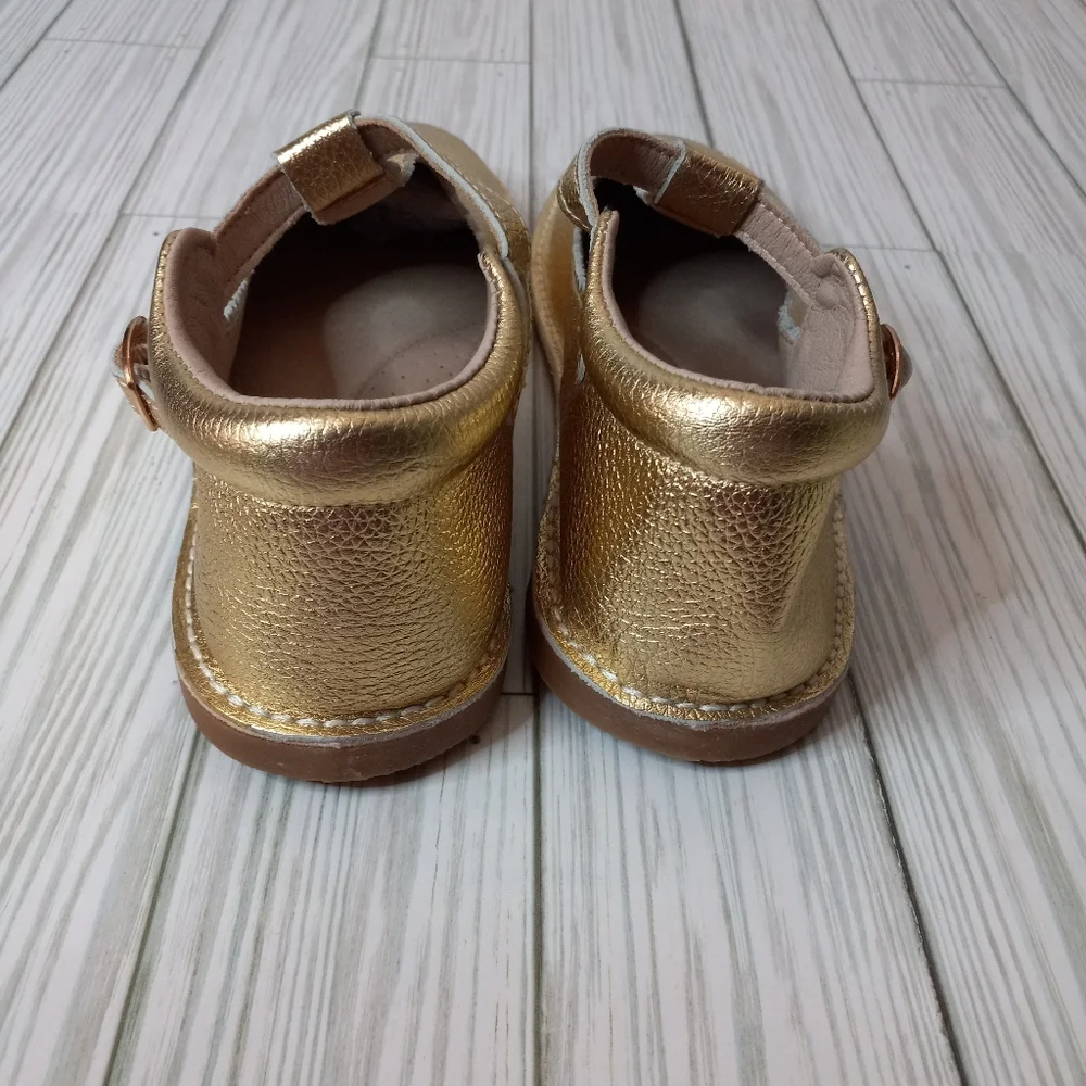 Monkey Feet Gold Metallic Leather Flat Shoes